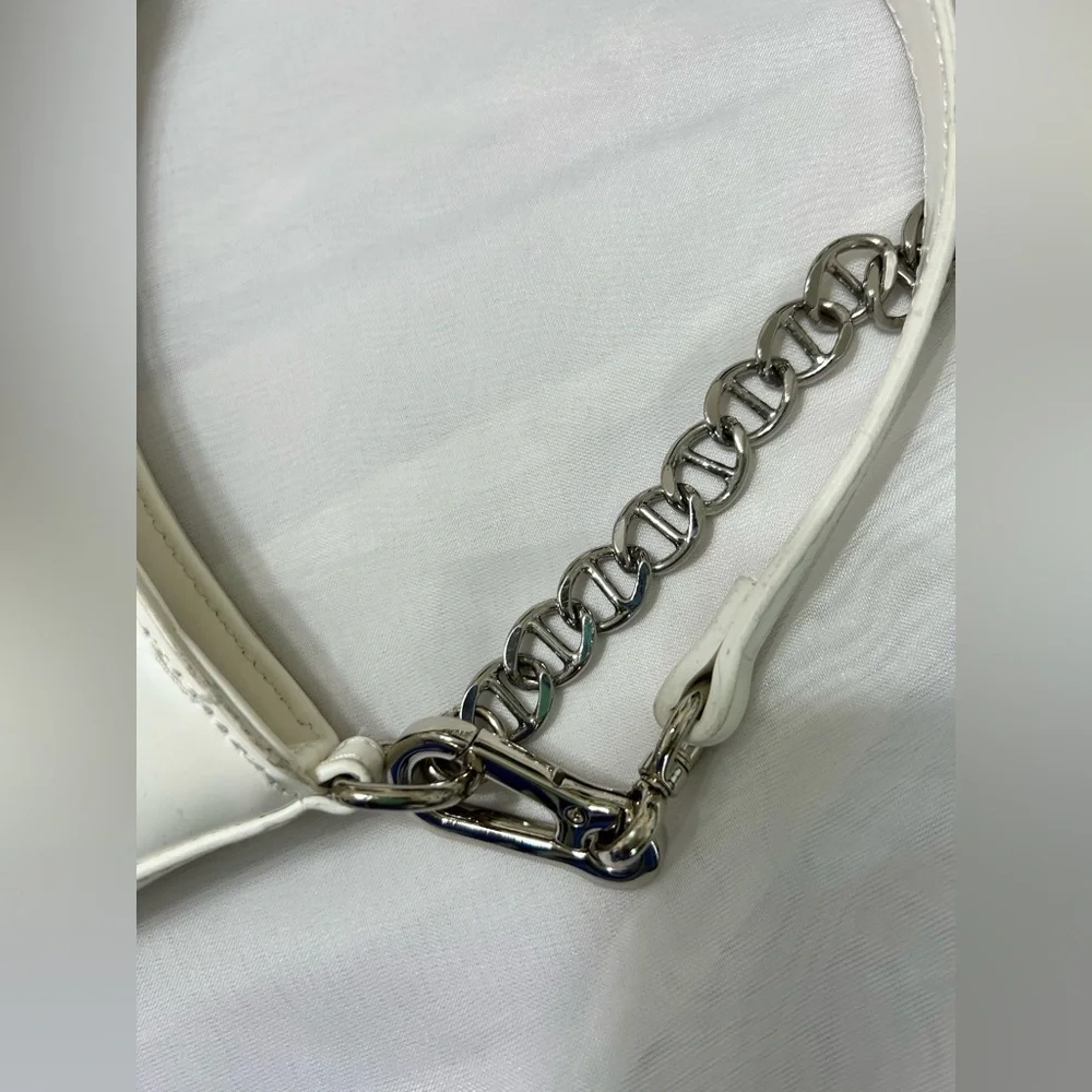 Steve Madden White Half Moon Crescent Chain Accent Y2K Shoulder Purse